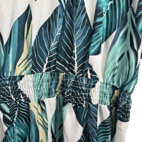 Bloomchic Plus Size US 26 Green Leaf Print Dress V-Neck Short Sleeve - Picture 12 of 12